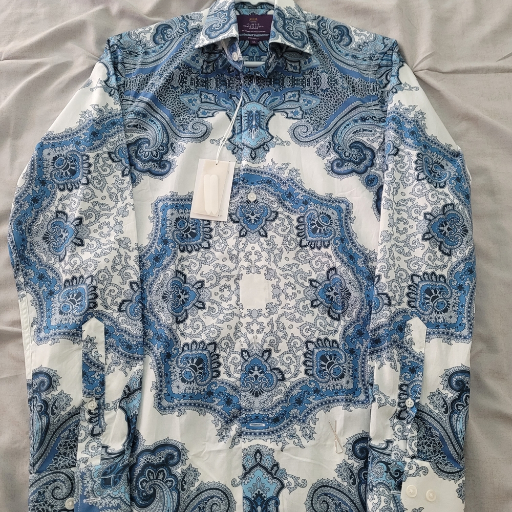 Elegant Blue Paisley Dress Shirt